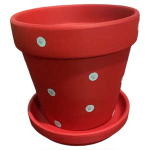 
Ceramic pottery flower pot red pottery pot breathable succulent orchid household mud pot special offer polka dots with tray desktop