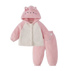 [Antibacterial far infrared] children's home clothes for girls and boys in autumn and winter velvet hooded cardigan set baby pajamas