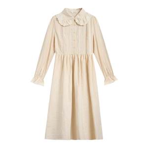 Zihan large lapel shirt dress for women in autumn new casual sweet age-reducing puff sleeve mid-length A-line skirt
