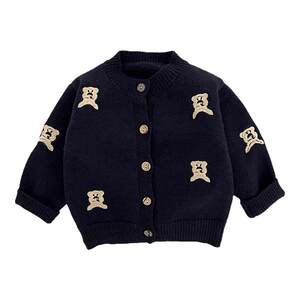 
Boys sweater spring suit new handsome baby toddler cartoon bear embroidered knitted cardigan baby girl versatile coat