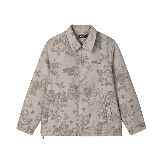 
FILA official men's woven jacket 2025 spring new fashionable casual comfortable full-print lapel top