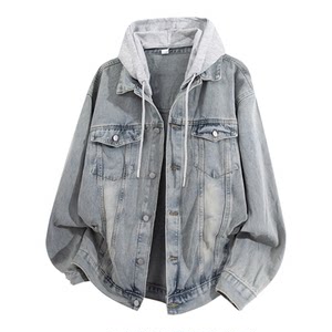 
Playboy American hooded fake two-piece denim jacket men's autumn and winter retro versatile lapel jacket top