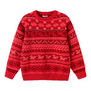 
Balabala boys' sweaters, medium and large children's style knitted sweaters, children's red New Year's greetings clothes, autumn and winter children's clothing tops