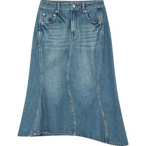 
UOOYAA/ Wuya 2025 new autumn twisted structure denim skirt
