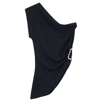 
Ousph black off-shoulder suspender vest for women in summer waistband to look slim metal buckle clavicle knitted sleeveless top