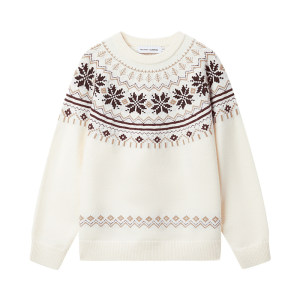 
Mr. Jiangnan NewJNXS retro round neck Fair Isle red sweater couple men's and women's sweater sweater spring and autumn