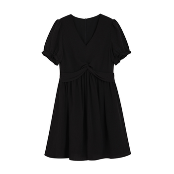 
Summer big size black V-neck knitted dress for women 2025 summer new high-waist slim high-end skirt