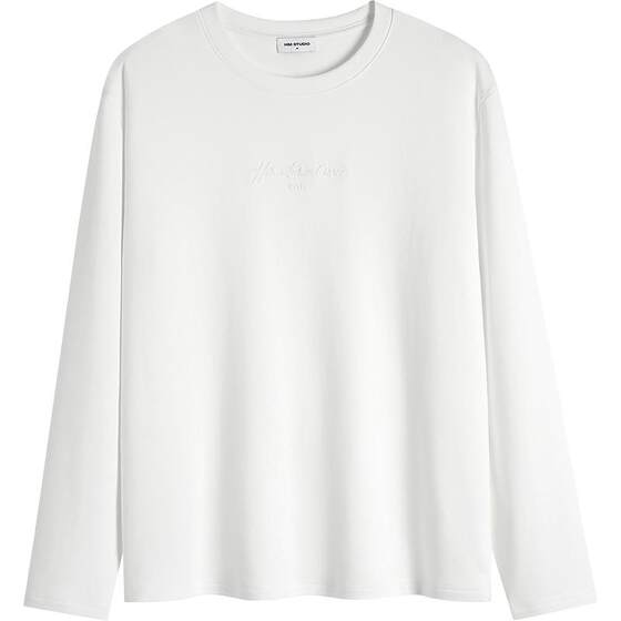 
HIM Han Chong comfortable casual long-sleeved T-shirt men's letter embossed round neck slim inner layering shirt 2025 autumn