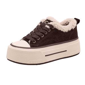 
Qianbaidu thick-soled canvas shoes for women with velvet winter 2025 new versatile sports and leisure sneakers for women to wear outside cotton shoes