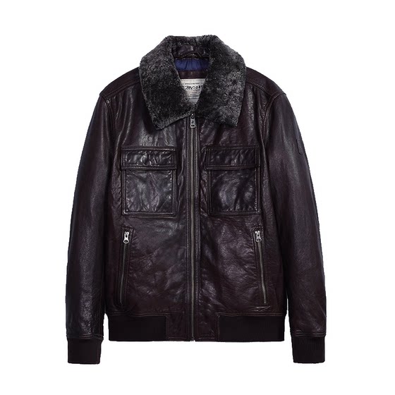 
MCS men's clothing originated from Marlboro autumn and winter new duck down warm down jacket wool collar sheepskin leather jacket