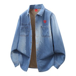 
Charles Heart Hong Kong style denim jacket men's autumn and winter velvet thickened casual Japanese long-sleeved shirt jacket