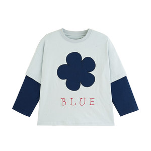 
Yantaijia children's clothing children's category A pure cotton long-sleeved T-shirt spring style small and medium-sized children's blue clothes boys fake two-piece tops