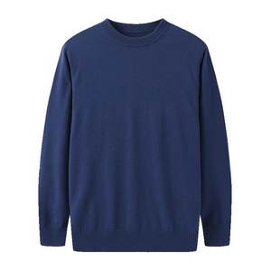 Spring bamboo round neck cardigan long sleeve knitted 100% wool business casual pullover warm top sweater men
