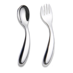 
Langwei 304 stainless steel baby tableware baby school meal training spoon bend handle spoon fork spoon portable cover