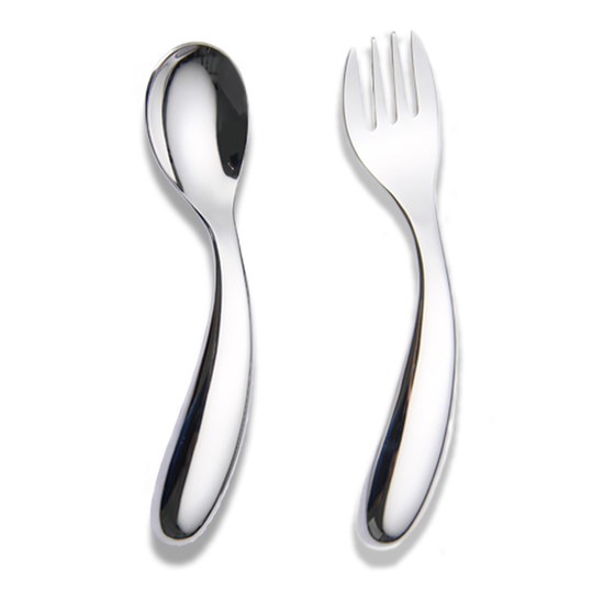 
Langwei 304 stainless steel baby tableware baby school meal training spoon bend handle spoon fork spoon portable cover