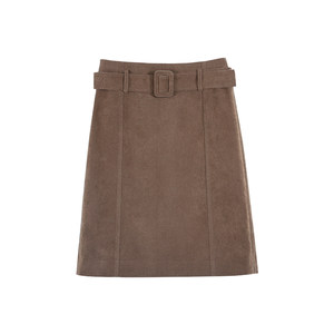 
pusumede amber streamer retro brown suede skirt women's detachable belt temperament medium straight skirt