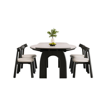 
Xinbaili rock slab dining table household solid wood variable round table