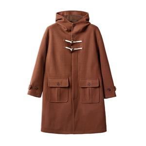 Maden retro college style horn button wool squid coat medium length loose hooded thick coat for women autumn