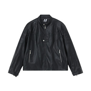 FORNINES American PU leather coat men's splicing motorcycle suit stands short jacket tide brand retro shoulder suite female
