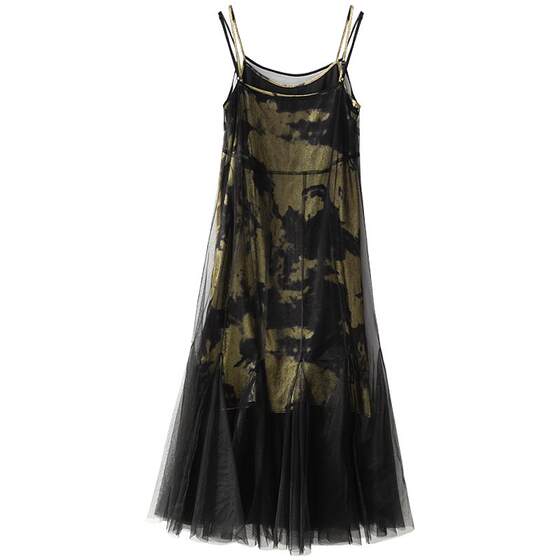 
COCOBELLA new Chinese style ink smudged bronzing dress multi-piece splicing suspender skirt long skirt FR3198