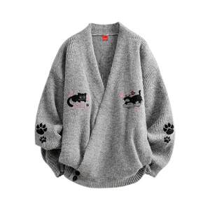 
Charles Heart Cat Claw Printed Lazy Knitted Sweater for Men and Women Winter New Couple Casual Loose Sweater