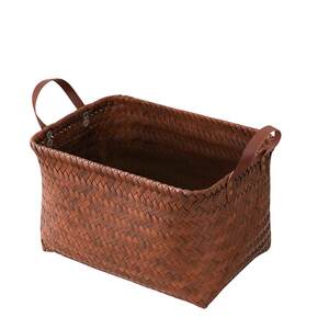 American storage basket high-end PU handle dirty clothes storage basket rattan woven home storage basket household toy storage bucket
