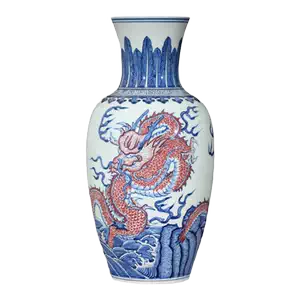 中国古玩 景徳鎮製 青花梅花紋 天球瓶 花瓶 壺 高約34.2