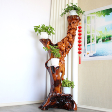 Резная подставка для цветов 桂福林名贵红木花梨木树根根雕花架客厅阳台实木原木雕刻葫芦摆件