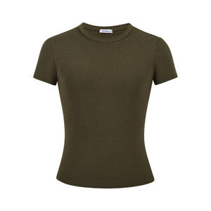 
MosesQueen army green short-sleeved T-shirt summer slimming hot girl navel-baring short top