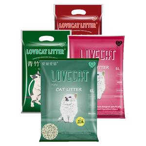 
lovecat loves pampering cats dust-free deodorizing clumping and absorbing green tea tofu cat litter 6 packs of cat litter special for young cats