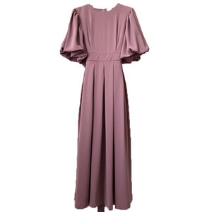 South Korea Chic elegant French round necklines and thin waist tie slim lanterns sleeve pleated dress long skirt women
