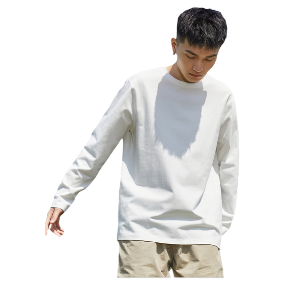 Tang Shichun's new long -sleeved T -shirt boys pure color on the clothes white round neck pure cotton inside with bottom shirt tide t

