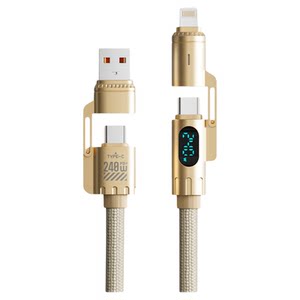 
RINDU 240w digital display four-in-one 2-meter braided data cable PD super fast charging suitable for Apple Huawei mobile phone tablet notebook charging real-time display power current voltage projection screen