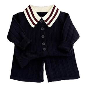 
Boys Spring and Autumn Sweater Set Boys Korean Long Sleeve Lapel Sweater Baby Loose Comfort Straight Pants