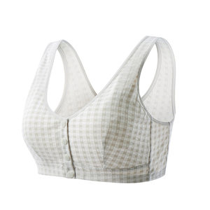 
Middle-aged and elderly women's bra with open front button, stretchy soft quilted full-cup bra, thin style without rims