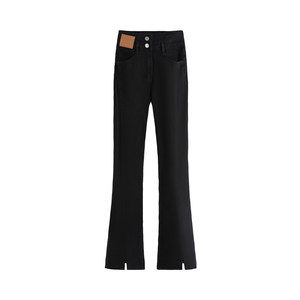 Pear -shaped body black micro -split jeans female new fat sister mm high waist high waist thin elastic straight pants
