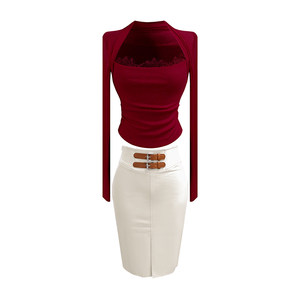 
THE SWAN Sihuang is light and luxurious, red and nourishing, sister's lace versatile knitted top and lambskin skirt