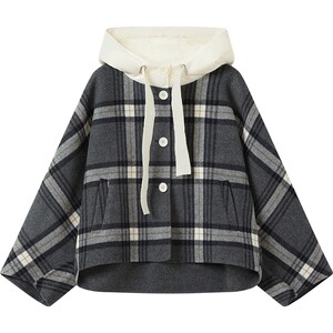 
Short plaid hooded woolen coat for women autumn and winter loose loose top DDS4WD5137