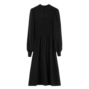 
Qiushui Yiren Chinese style knitted patchwork dress 2025 winter new new Chinese style elegant A-line skirt