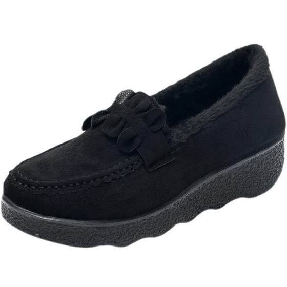 
Spring and Autumn Old Beijing cloth shoes Doudou women's shoes cotton shoes sponge cake thick-soled wedge mid-heel black women's work shoes single shoes