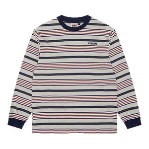 
VISION children's clothing American retro custom-woven contrast striped loose long-sleeved T-shirt for men and women 26 spring new style