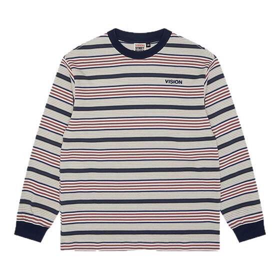 
VISION children's clothing American retro custom-woven contrast striped loose long-sleeved T-shirt for men and women 26 spring new style