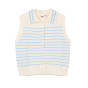 
FF BLUE Shiroi Koibito sea salt milk blue anti-pilling sheep cashmere striped lapel vest vest knitted T-shirt