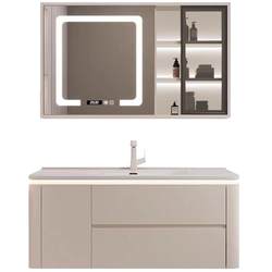 Ceramic integrated basin cream style side cabinet bathroom cabinet