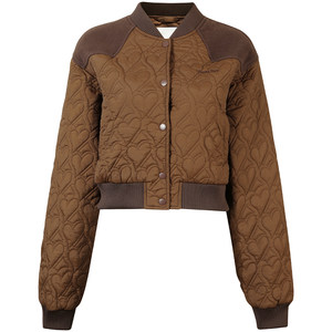 
GUUKAHERO Brown Short Baseball Jacket Women's New Retro Woolen Splicing Love Quilted Cotton Jacket Winter