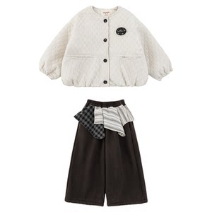 
Youyou Girls 2025 Winter New Diamond Warm Cotton Clothes Fashionable Loose Velvet Straight Pants Girls Suit Trendy