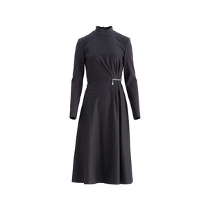 
OBEG Gray gray long-sleeved plaid dress for women in winter with temperament mid-length skirt 10484176