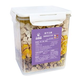 
Freeze-dried cat snacks mixed bucket three-piece egg yolk chicken nugget beef liver fattening gills pet staple food mixed food bucket