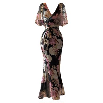 Slightly fat lady sexy lace-up floral dress
