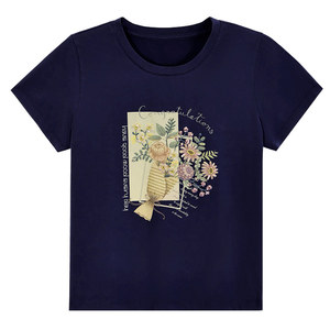
Round neck short-sleeved T-shirt for women 2026 new summer trendy style right shoulder top design slim slimming women's clothing